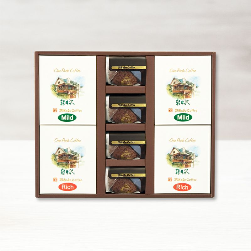 ドリップバッグコーヒーギフトマイルドブレンド【8枚】とリッチブレンド【8枚】とトリュフショコラケーキ【4個】〈各1枚：8g〉